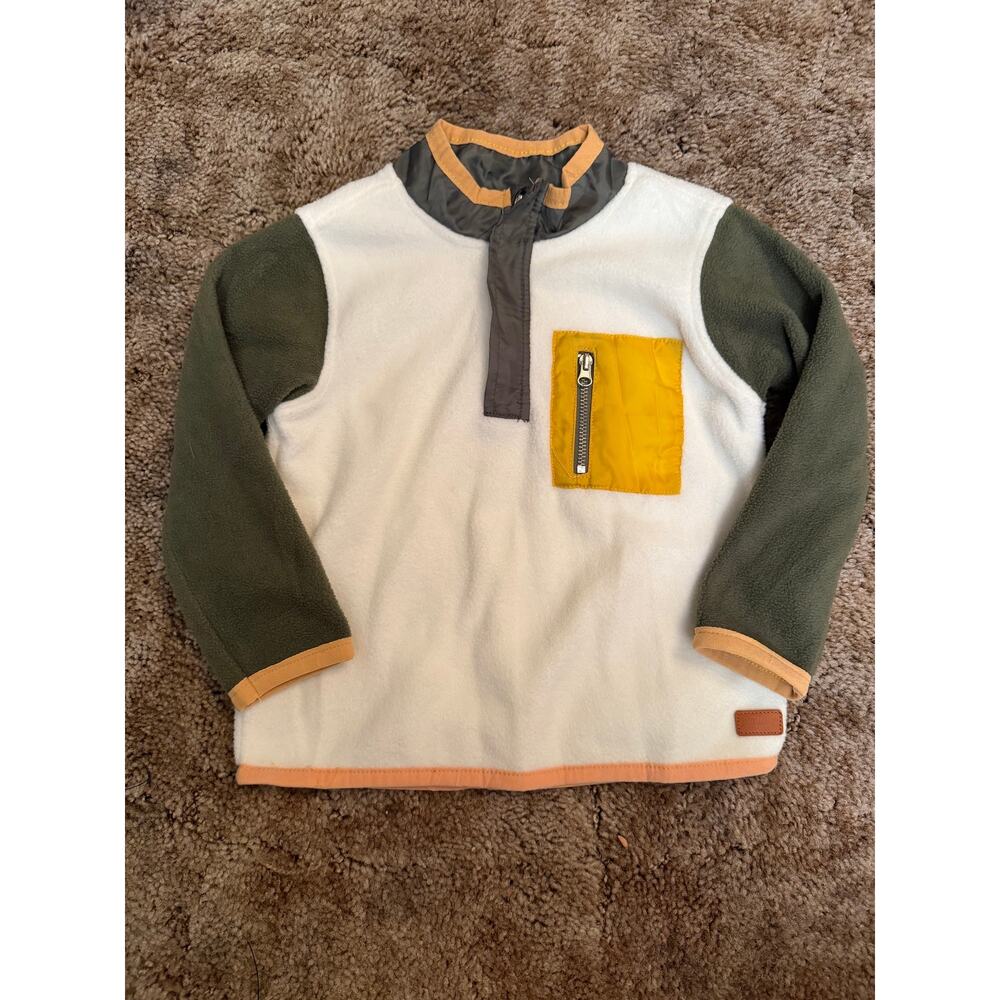 7 For All Mankind Kids 1/4 Zip Colorblock Fleece Jacket Green Cream Yellow